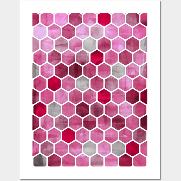 Pink Ink - watercolor hexagon pattern Wall Art by micklyn